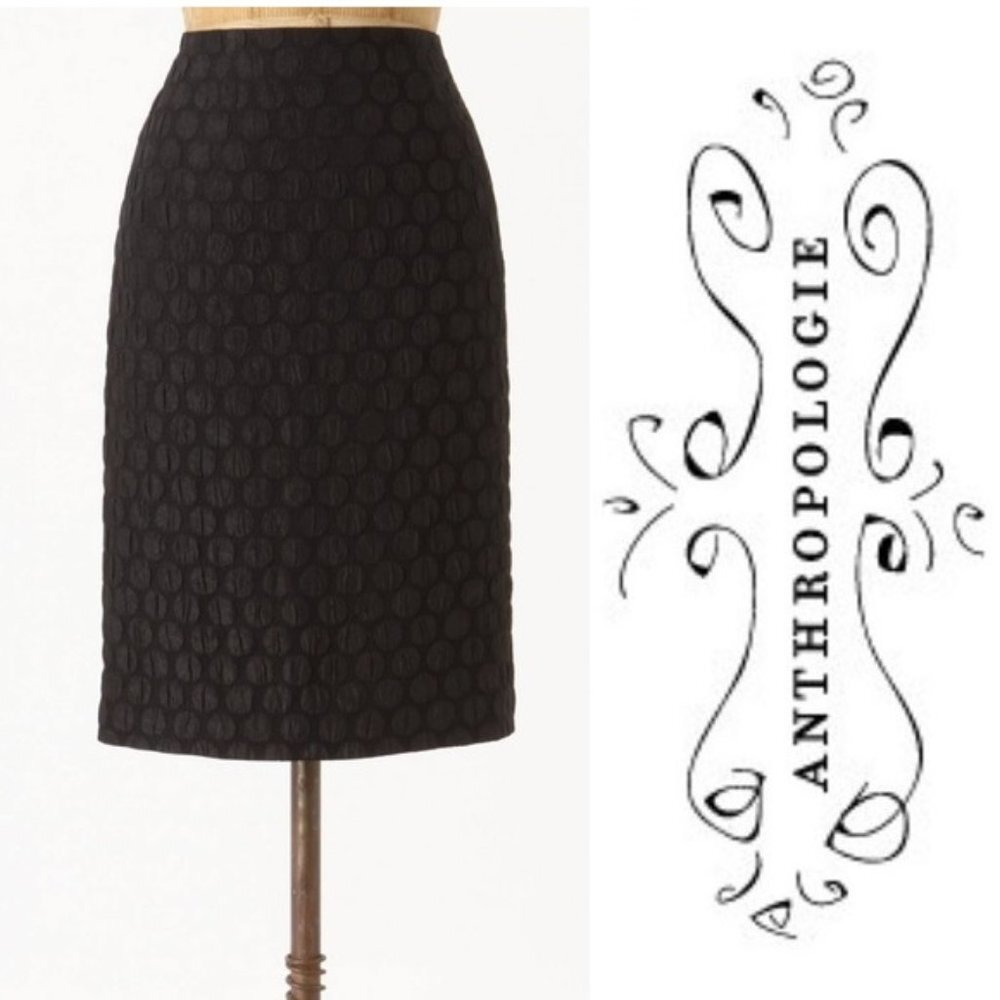 Anthropologie MAEVE Goban Pencil Skirt Womens 4 Black Brocade Polka Dot $119 EUC